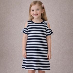 Nautical Dress Girls Cold Shoulder Striped Navy White Size 5T
